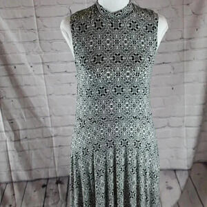 Maeve l Black & White Sleeveless Mock Neck Dress